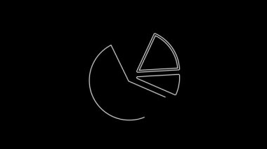 Siyah arkaplanda beyaz çizgi pasta grafiği bilgi simgesi izole edildi. Diyagram çizelgesi. 4K Video hareketli grafik canlandırması.