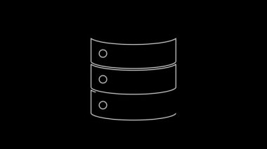 Beyaz çizgi sunucusu, Data, Web sunucu simgesi siyah arkaplanda izole edildi. 4K Video hareketli grafik canlandırması.