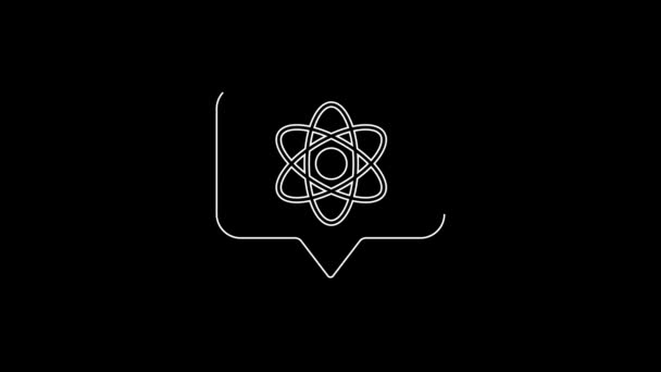 Biała Ikona Atom Czarnym Tle Symbol Nauki Edukacji Fizyki Jądrowej — Wideo stockowe