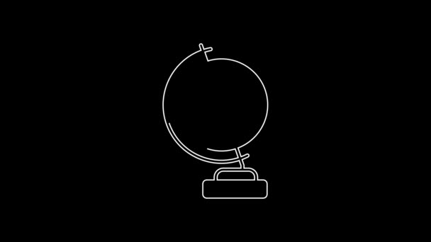 Weiße Linie Erdglobus Symbol Isoliert Auf Schwarzem Hintergrund Video Motion — Stockvideo