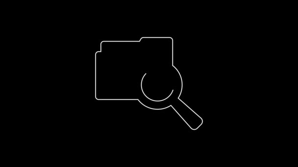 Bílá Čára Koncept Hledání Ikonou Složky Izolované Černém Pozadí Lupa — Stock video
