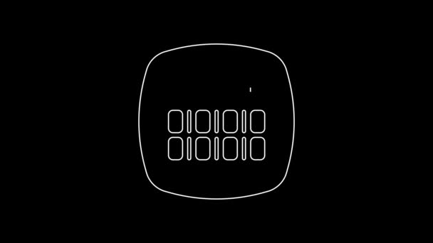 Weiße Linie Binärcode Symbol Isoliert Auf Schwarzem Hintergrund Video Motion — Stockvideo
