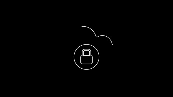 Weiße Linie Cloud Computing Lock Symbol Isoliert Auf Schwarzem Hintergrund — Stockvideo