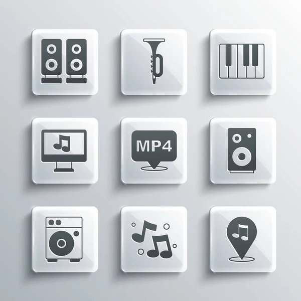 Set Music Note Tone Location Musical Stereo Speaker Mp4 File — Stockvektor