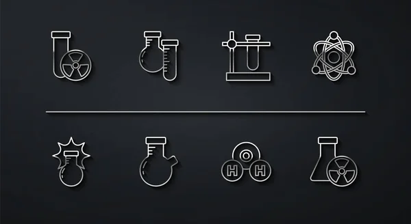 Set Line Test Tube Radiation Chemical Explosion Atom Formula H2O — Stockvektor