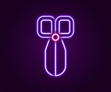Parlayan neon hattı makas simgesi siyah arkaplanda izole edildi. Alet kesme işareti. Renkli taslak konsepti. Vektör.