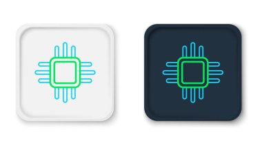 Beyaz arkaplanda mikro devre işlemci simgesi olan çizgi bilgisayar işlemcisi izole edildi. Devre kartlı çip ya da işlemci. Mikro işlemci. Renkli taslak konsepti. Vektör.