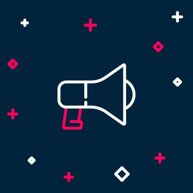 Hat Megafonu simgesi mavi arkaplanda izole edildi. Sözcü işareti. Renkli taslak konsepti. Vektör.