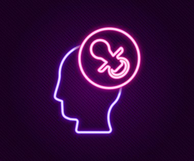 Parlayan neon hattı Bebek Emzik simgesi siyah arkaplanda izole edildi. Çocuk oyuncağı. Renkli taslak konsepti. Vektör.