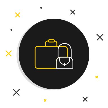 Seyahat simgesi için satır çantası beyaz arkaplanda izole edildi. Seyahat bagaj tabelası. Seyahat bagaj ikonu. Renkli taslak konsepti. Vektör.