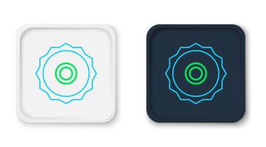 Beyaz arka planda çizgili testere bıçağı simgesi izole edildi. Testere tekerleği. Renkli taslak konsepti. Vektör.