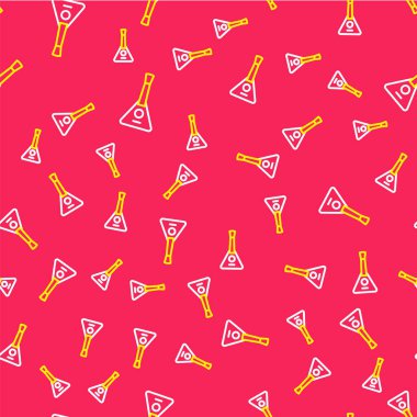 Çizgi müzik aleti Balalaika simgesi kırmızı arkaplanda izole edilmiş kusursuz desen. Vektör.