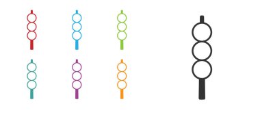 Black Meatballs on wooden stick icon isolated on white background. Skewer with meat. Set icons colorful. Vector.