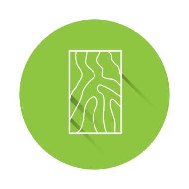 Beyaz tahta kiriş ikonu uzun gölge arkaplanı ile izole edildi. Kereste kalası. Yeşil daire düğmesi. Vektör.