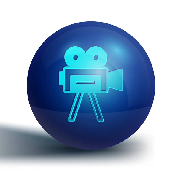 Blue Retro Cinema Camera Icon Isolated White Background Video Camera — Stockvektor