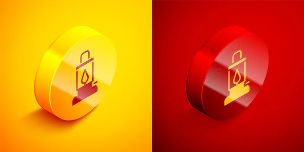 Isometric Camping Lantern Icon Isolated Orange Red Background Circle Button — Vector de stock