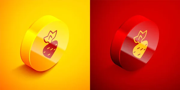 Isometric Turnip Icon Isolated Orange Red Background Circle Button Vector — Archivo Imágenes Vectoriales