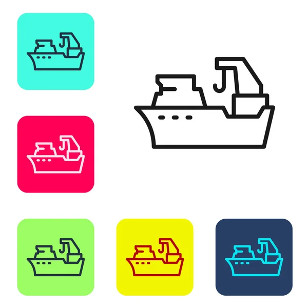 Black Line Fishing Boat Icon Isolated White Background Fishing Trawler — Vector de stock