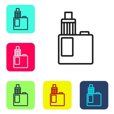 Black line Vape mod device icon isolated on white background. Vape smoking tool. Vaporizer Device. Set icons in color square buttons. Vector.