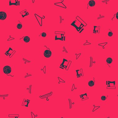 Set Hanger wardrobe, , Yarn ball and Sewing machine on seamless pattern. Vector.