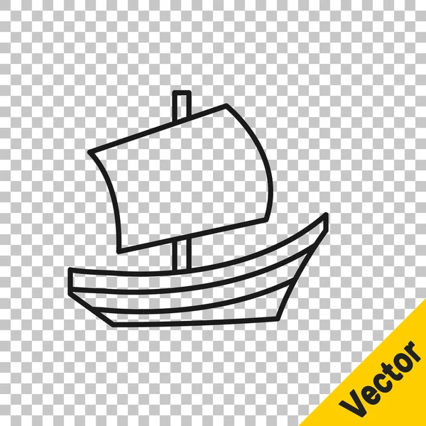 Black Line Egyptian Ship Icon Isolated Transparent Background Egyptian Papyrus — Image vectorielle