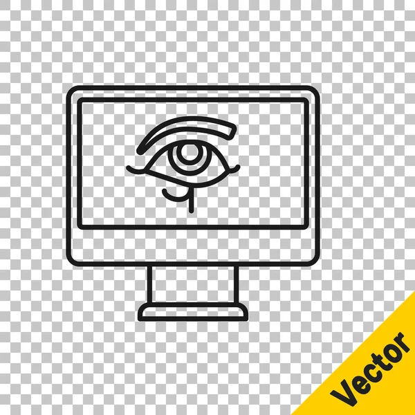 Black Line Eye Horus Monitor Icon Isolated Transparent Background Ancient — Vetor de Stock