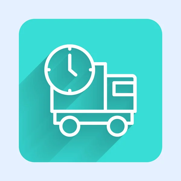 White Line Logistics Delivery Truck Time Icon Isolated Long Shadow — Stok Vektör