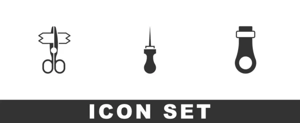 Set Scissors Awl Tool Zipper Icon Vector — Stockvector