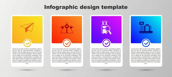 Set Paper Airplane Plane Lost Baggage Scale Suitcase Business Infographic — Vetor de Stock