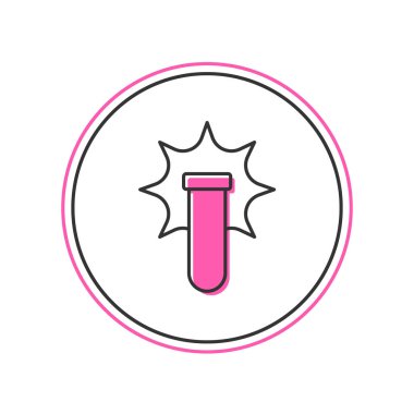 Ana hatlı kimyasal deney, beyaz arka planda izole edilmiş şişe ikonundaki patlama. Test tüpünde kimyasal patlama. Vektör.