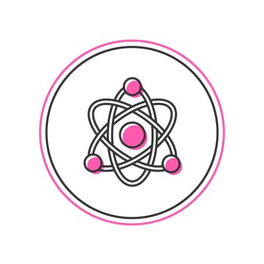 Doldurulmuş Atom simgesi beyaz arkaplanda izole edildi. Bilimin, eğitimin, nükleer fiziğin, bilimsel araştırmaların sembolü. Vektör.