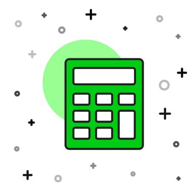 Doldurulmuş ana hat Hesaplayıcı simgesi beyaz arkaplanda izole edildi. Muhasebe sembolü. İş hesaplamaları matematik eğitimi ve finans. Vektör.