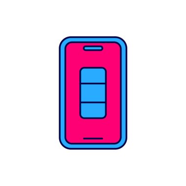 Doldurulmuş Smartphone şarj ikonu beyaz arkaplanda izole edildi. Şarjı az bir telefon. Vektör.