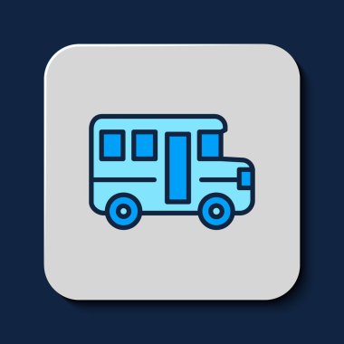 Filled outline School Bus icon isolated on blue background. Public transportation symbol. Vector.