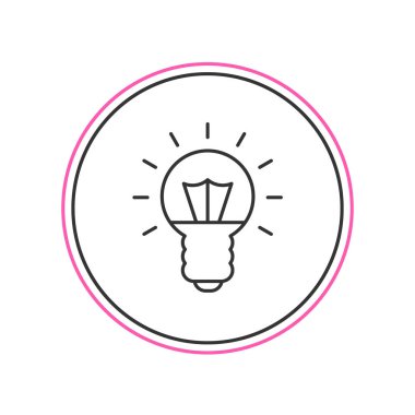 Beyaz arkaplanda izole edilmiş fikir ikonu kavramını içeren ana hatlı ampul. Enerji ve fikir sembolü. İlham konsepti. Vektör.