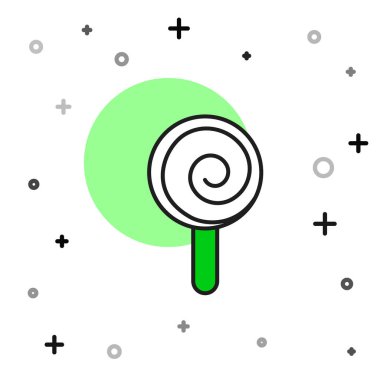 Beyaz arkaplanda izole edilmiş ana hatlı lolipop simgesi. Şeker işareti. Yemek, lezzetli bir sembol. Vektör.