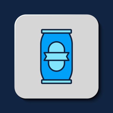 Filled outline Beer can icon isolated on blue background. Vector.