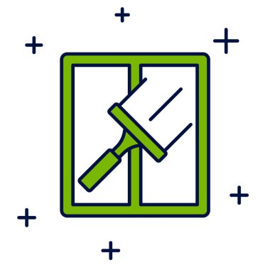 Beyaz arkaplanda izole edilmiş pencere simgesi için kauçuk temizleme servisiyle doldurulmuş. Silecek, kazıyıcı, silecek. Vektör.