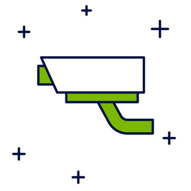 Beyaz arkaplanda izole edilmiş ana hatlı güvenlik kamerası simgesi. Vektör.