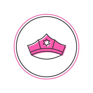 Filled outline Police cap with cockade icon isolated on white background. Police hat sign. Vector.
