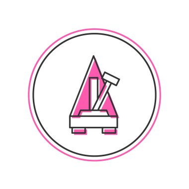 Beyaz arkaplanda izole edilmiş hareket simgesi olarak sarkacı olan Klasik Metronom ana hatlarıyla dolduruldu. Müzik ve ritim mekanizması. Vektör.