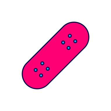 Doldurulmuş ana hatlı kaykay simgesi beyaz arkaplanda izole edildi. Olağanüstü bir spor. Spor malzemeleri. Vektör.