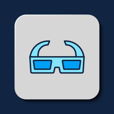 Filled outline 3D cinema glasses icon isolated on blue background. Vector.