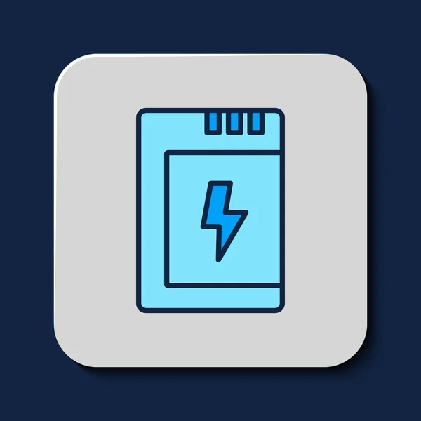 Filled Outline Battery Camera Icon Isolated Blue Background Lightning Bolt — Vector de stock