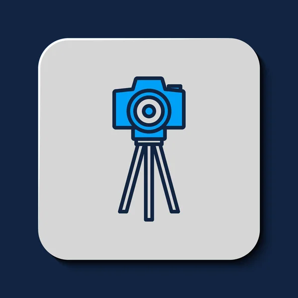 Filled Outline Photo Camera Icon Isolated Blue Background Foto Camera — ストックベクタ