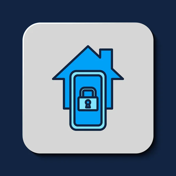 Filled Outline Mobile Phone Smart Home Icon Isolated Blue Background - Stok Vektor