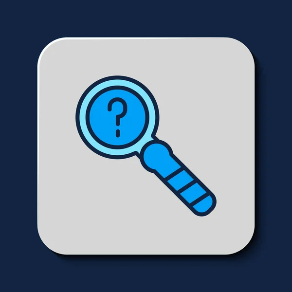 Filled Outline Unknown Search Icon Isolated Blue Background Magnifying Glass — Wektor stockowy