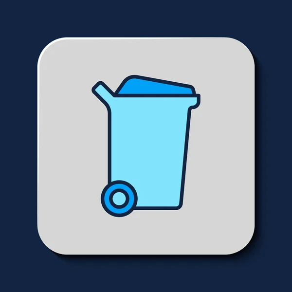 Filled Outline Trash Can Icon Isolated Blue Background Garbage Bin — Vector de stock