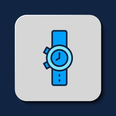 Filled outline Wrist watch icon isolated on blue background. Wristwatch icon. Vector.