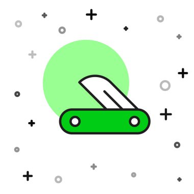 Beyaz arka planda izole edilmiş çizgili İsviçre ordu bıçak ikonu. Çoklu alet, çok amaçlı çakı. Çok fonksiyonlu bir alet. Vektör.